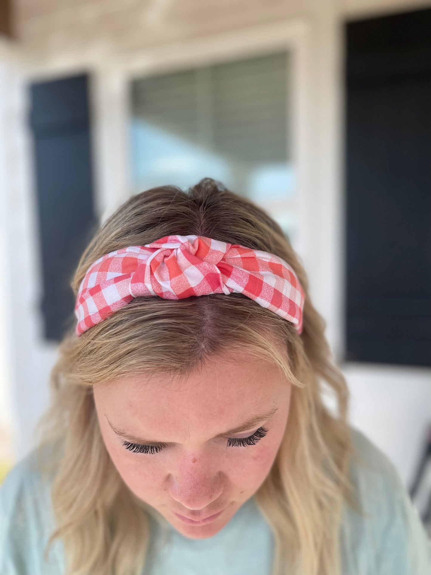Pink Gingham Headband