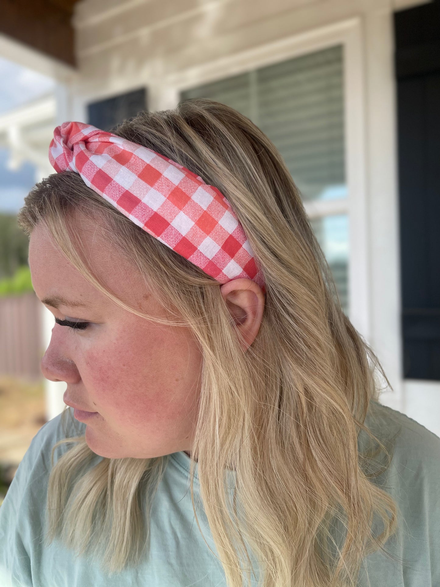 Pink Gingham Headband