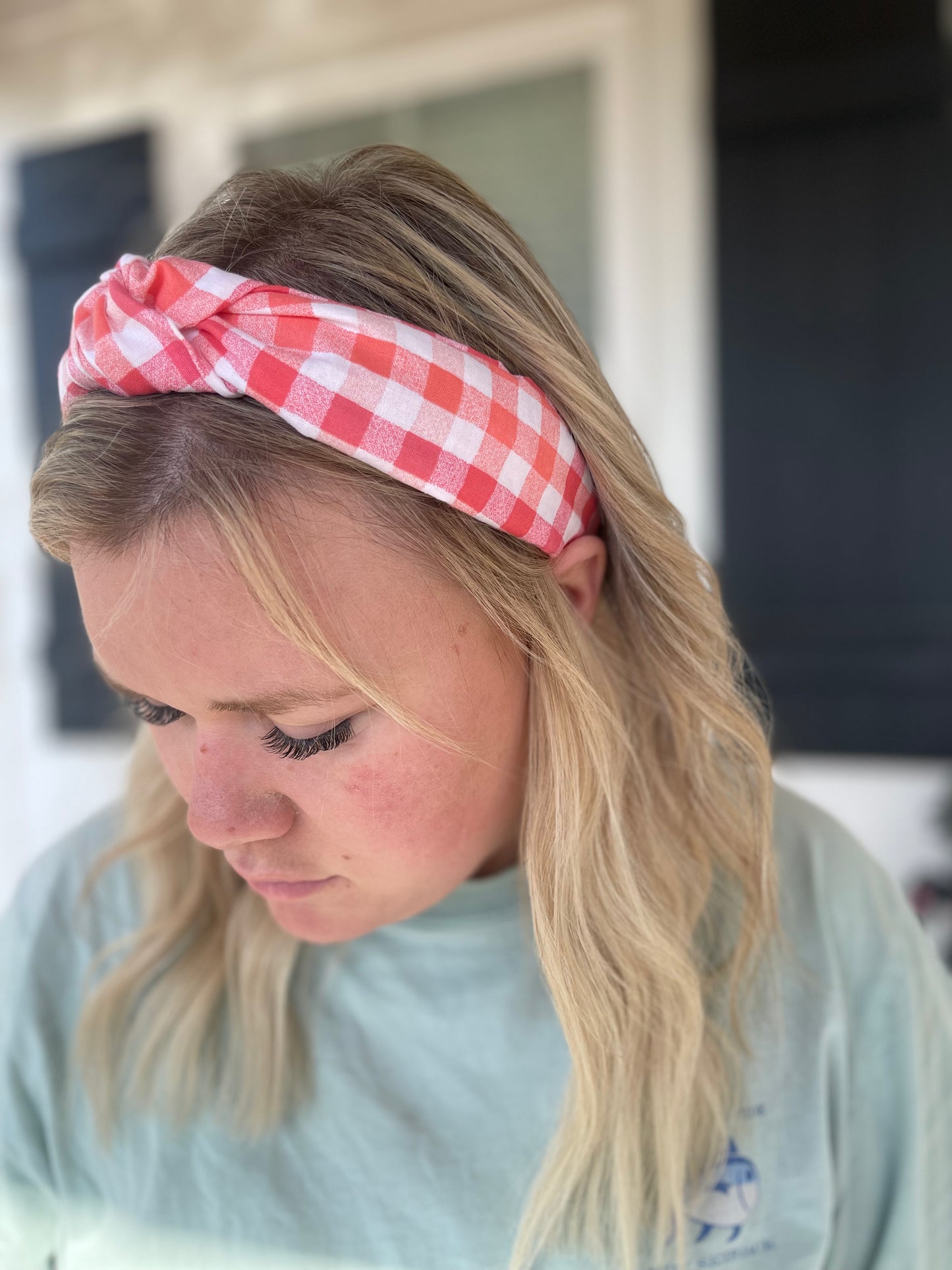 Pink Gingham Headband